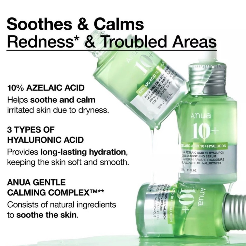 Anua Azelaic Acid 10 Hyaluron Redness Soothing Serum New 30ml Women NWOT - Picture 4 of 11
